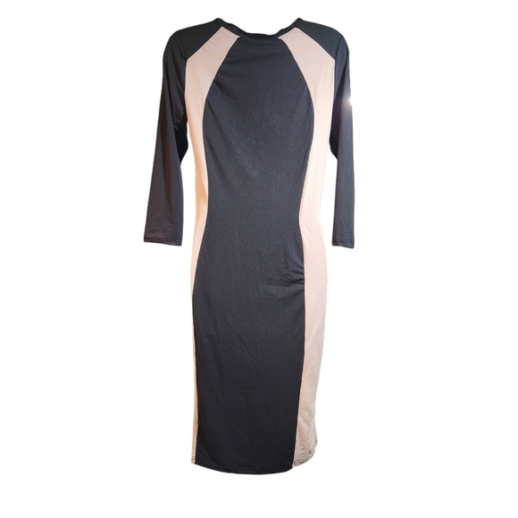 YELETE Women's Color Block Contrast Midi Dress, Black / Camel, Size M NWT - Picture 3 of 10